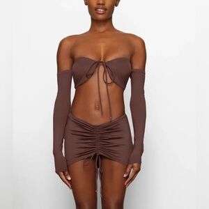 SKIMS Recycled Swim Ruched Mini Skirt Cocoa